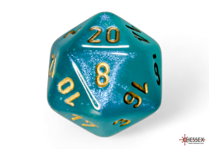 Load image into Gallery viewer, Chessex Borealis Teal/gold Luminary Polyhedral 7-Dice Set
