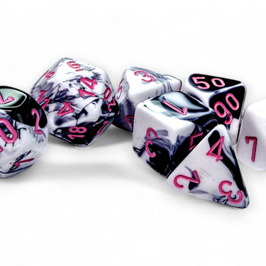 Chessex Dice: Gemini Black-White/pink Polyhedral 7-Dice Set