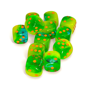 Chessex Dice: Gemini Plasma Green-Teal/orange Luminary 16mm d6 Dice Block (12 dice)