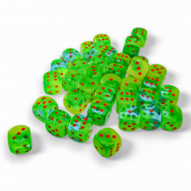 Chessex Gemini Plasma Green-Teal/Orange Luminary 12mm d6 Dice Block (36 dice)
