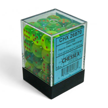 Chessex Gemini Plasma Green-Teal/Orange Luminary 12mm d6 Dice Block (36 dice)