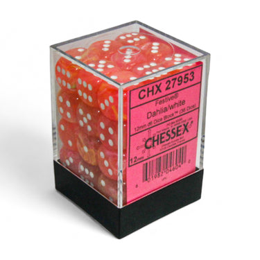 Chessex Festive Dahlia/white Luminary 12mm d6 Dice Block (36 dice)