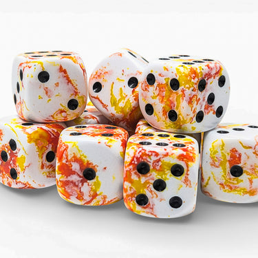 Chessex Brush Sunrise/Black 16mm d6 Dice Block (12 dice)