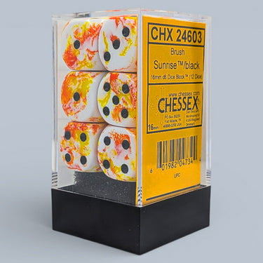 Chessex Brush Sunrise/Black 16mm d6 Dice Block (12 dice)