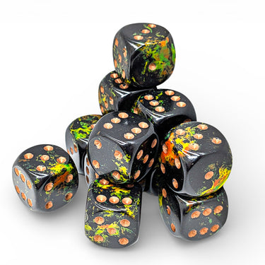 Chessex Brush Deep Forest/Gold 16mm d6 Dice Block (12 dice)