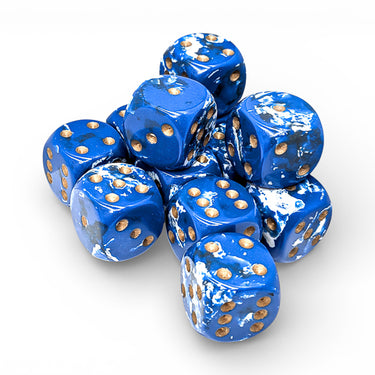 Chessex Brush Wavebreak/Gold 16mm d6 Dice Block (12 dice)