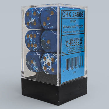 Chessex Brush Wavebreak/Gold 16mm d6 Dice Block (12 dice)