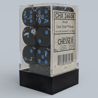 Chessex Brush Dark Side/Blue 16mm d6 Dice Block (12 dice)