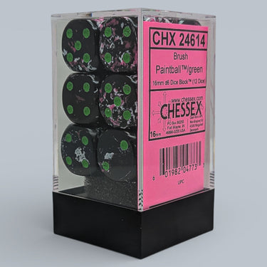 Chessex Brush Paintball/Green 16mm d6 Dice Block (12 dice)