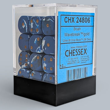 Chessex Brush Wavebreak/Gold 12mm d6 Dice Block (36 dice)