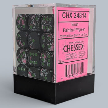 Chessex Brush Paintball/Green 12mm d6 Dice Block (36 dice)