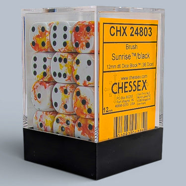 Chessex Brush Sunrise/Black 12mm d6 Dice Block (36 dice)