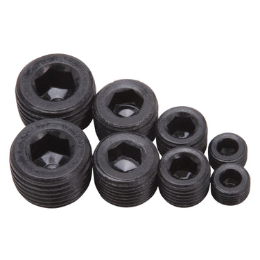Edelbrock Socket Head Pipe Plugs in Black Finish - 1/8", 1/4", 3/8", 1/2" NPT (Qty 8)