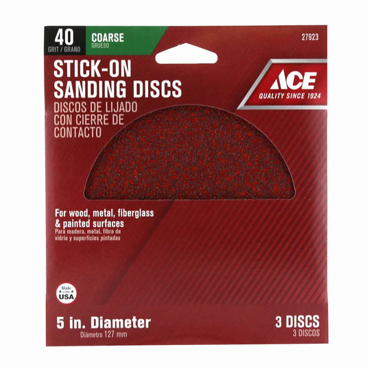 Ace 5 in. Aluminum Oxide Adhesive Sanding Disc 40 Grit Extra Coarse 3 pk