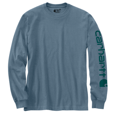 Carhartt Loose Fit Heavyweight Long-Sleeve Logo Sleeve Graphic T-Shirt (Thundercloud Heather) Size XLT