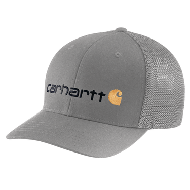 Carhartt Rugged Flex® Fitted Canvas Mesh-Back Logo Graphic Cap (Asphalt)