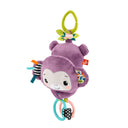Fisher-Price Sing & Go Purple Monkey plush stroller toy with clip and clacker rings