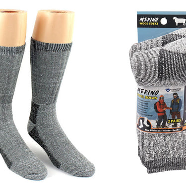 Merino Wool Socks 2 Pair Pack (Grey) Size 7-12