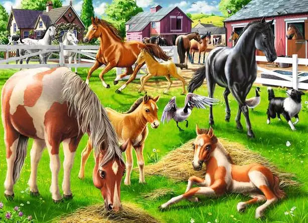 Load image into Gallery viewer, Children’s Jigsaw Puzzle Happy Horses - 60 Pieces
