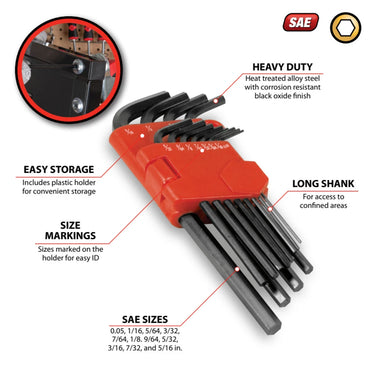 Performance Tool 12 pc. Long Hex Key Wrench Set