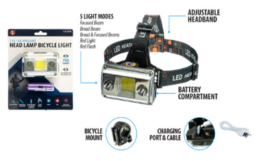 SE 700 Lumen 2-IN-1 Rechargeable Headlamp/Bicycle Lights, including Rechargeable 3.7V Battery and USB Cable