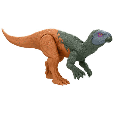 Iani dinosaur figure in orange and green from the Jurassic World Rebirth Frenzy Pack line