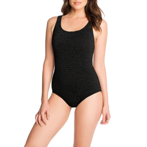 Krinkle Cross Back One Piece Swimsuit (Black) Size 22W