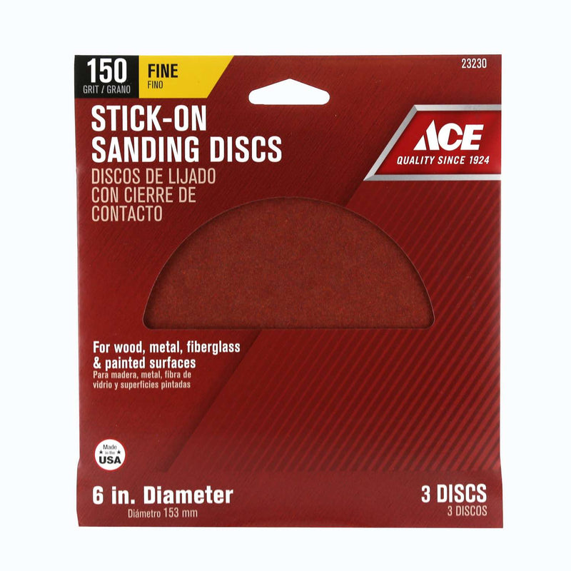 Load image into Gallery viewer, Ace 6 in. Aluminum Oxide Adhesive Sanding Disc 150 Grit Fine 3 pk
