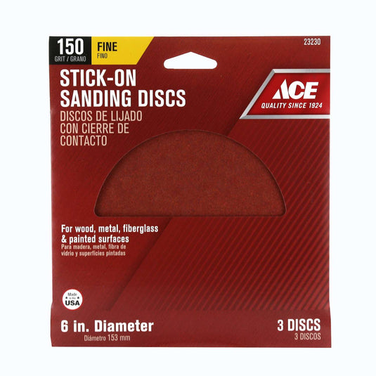 Ace 6 in. Aluminum Oxide Adhesive Sanding Disc 150 Grit Fine 3 pk