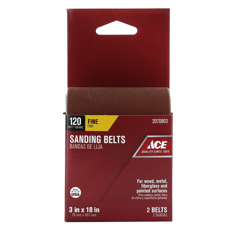 Load image into Gallery viewer, Ace 18 in. L X 3 in. W Aluminum Oxide Sanding Belt 120 Grit Fine 2 pc
