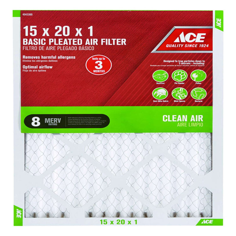 Load image into Gallery viewer, Ace 15 in. W X 20 in. H X 1 in. D Synthetic 8 MERV Pleated Air Filter 1 pk
