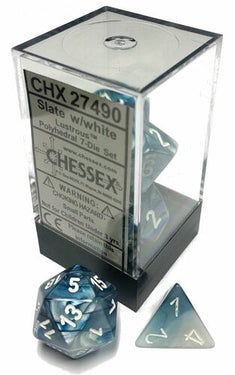 Chessex Opaque Lustrous Poly Slate/White Polyhedral 7-Dice Set