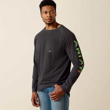 Ariat Rebar Cotton Strong Graphic T-Shirt (Charcoal Heather/Lime) Size XL