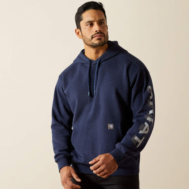 Ariat Rebar Lightweight Logo Hoodie (Navy Heather/Alloy) Size XL