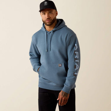 Ariat Rebar Lightweight Logo Hoodie (Baleen Blue Heather/Dusty Blue) Size L