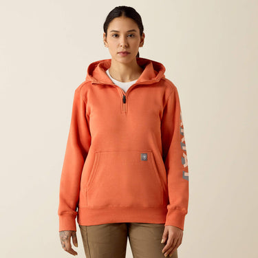 Ariat Rebar Lightweight Logo 1/2 Zip Hoodie (Langunisto Heather/Tropical Peach) Size XL