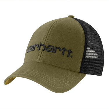 Carhartt Canvas Mesh-Back Logo Graphic Cap (Dark Bronzed Green)