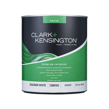 Clark+Kensington Satin Designer White Paint + Primer Interior 1 qt
