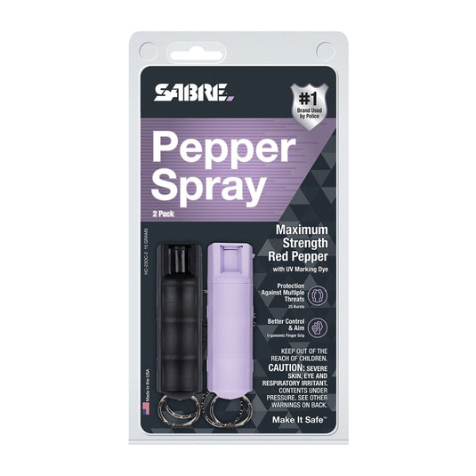 SABRE Pepper Spray Key Chain - Black & Lavender (2 Pack)