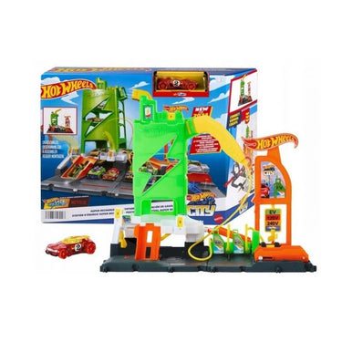 Hot Wheels City Super Recharge Fuel Station With 1:64 Scale Toy Car