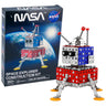 NASA Space Explorer Construction Kit box with the built red, white and blue metal model