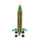 Assembled green and red metal rocket model