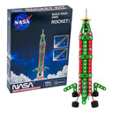 NASA Build Your Own Rocket metal construction set box with the built green and red rocket