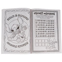 Inside pages showing a Stitch coloring page and a word search