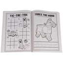 Inside pages showing Minecraft tic-tac-toe and a trace-the-shape activity