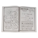 Inside pages showing a Sonic coloring page and a puzzle activity