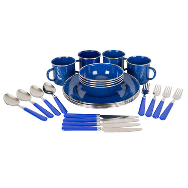 Stansport Deluxe 24-Piece Enamel Tableware Set (Blue)