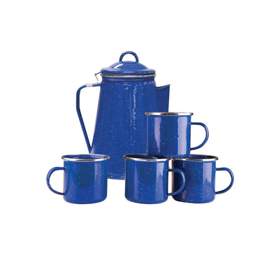 Stansport Enamel Percolator Coffee Pot & 4 Mug Set (Blue)