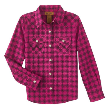 Wrangler Girl's Collard Geo Print Western Snap Shirt (Pink/Black) Size L