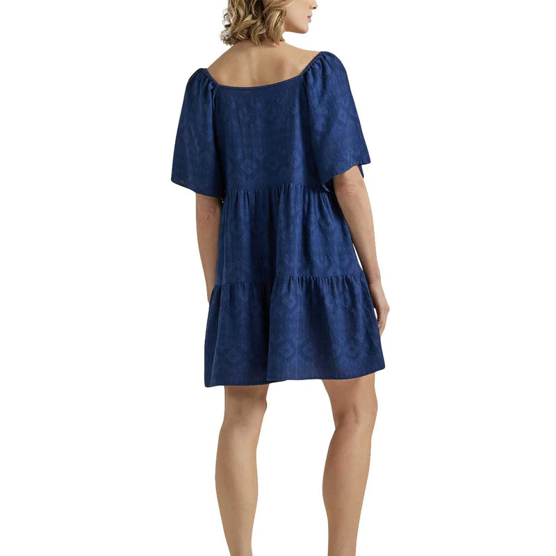 Load image into Gallery viewer, Wrangler Womens XXL Retro Square Neck Tiered Mini Dress - Navy
